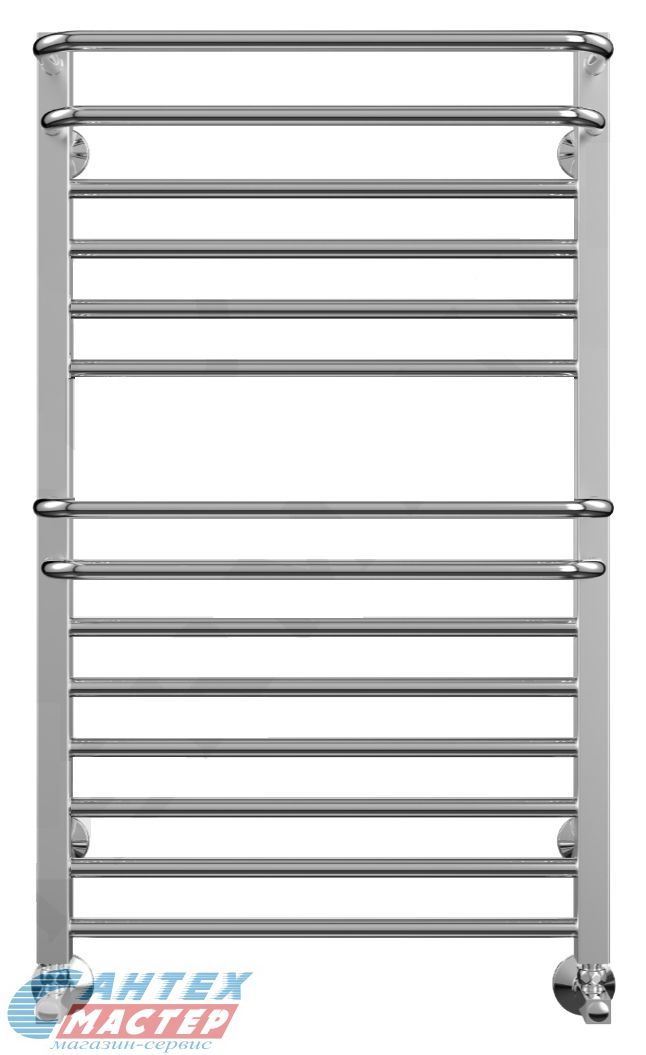 Полотенцесушитель 500х860 мм Terminus Орион П14 1/2" дюйма. водяной, нижнее подключение, из нержавеющей стали, форма лесенка, настенный, цвет хром, для ванны, вертикальный, к стояку горячей воды, отопления, межосевое расстояние