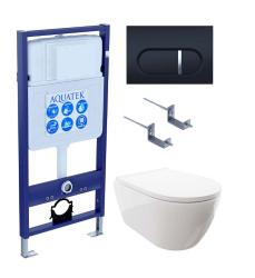 Комплект унитаза с инсталляцией Aquatek Поларис (Сет) c сиденьем микролифт, с клавишей смыва (кнопкой, клавишей двойного смыва) черная матовая, комплект крепления