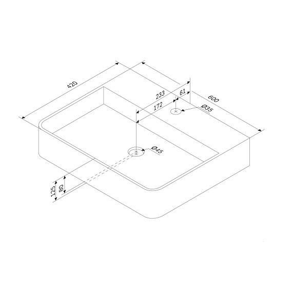 Раковина накладная 60 AM.PM Func 600х420х125 мм фарфоровая, прямоугольная, цвет белый, с отверстием под смеситель, слив-перелив