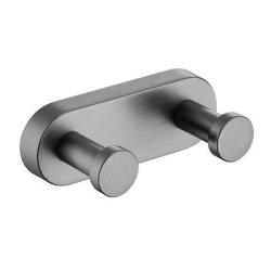 Крючок двойной Raglo R300.052.09 настенный, нержавеющая сталь, форма округлая, для полотенец/халатов, в ванную/туалет/душевую кабину, цвет графит