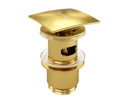 Донный клапан WasserKRAFT Aisch, с переливом, клик-клак/clik-clack, цвет: золото матовое, латунь, квадратный, для раковины/умывальника, в ванну/ванную комнату