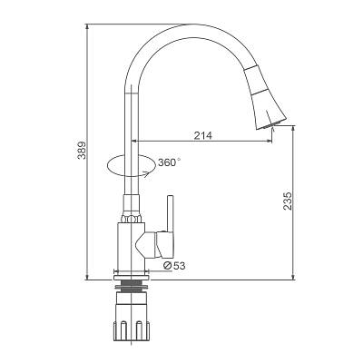 Смеситель для кухни/мойки Splenka S201.4307.05 однорычажный, поворотный/гибкий излив, керамический, высота 235 мм, длина 214 мм, нержавеющая сталь/силикон, цвет сатин/серый