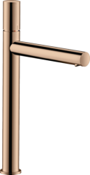 Смеситель для раковины/умывальника Axor Uno 260, однорычажный, с рукояткой zero, фиксированный излив, длина излива 19,8 см, керамический, латунь, цвет полированное красное золото, с незапираемым сливным набором