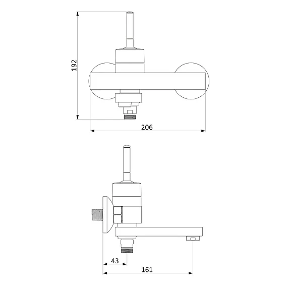 Смеситель для ванны/душа Damixa ARC однорычажный, хромированный, настенный, излив короткий, длина 118 мм, без шланга/лейки, литой, латунь хром/черный