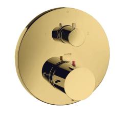 Смеситель для душа Axor Starck, термостатический, с запорным/переключающим вентилем, скрытого монтажа, настенный, без излива/шланга/лейки, круглый, латунный, цвет полированное золото, с термостатом, встроенный/встраиваемый/термостатный