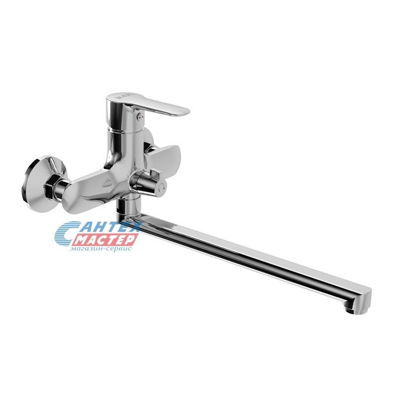 Смеситель для ванны/душа Iddis Cuba однорычажный, керамический, настенный, излив поворотный 412 мм, латунь, цвет хром, длинный, универсальный, горизонтальный, рычажный, кран, комплект, сантехника, размер, характеристики, высота, расстояние (Иддис)