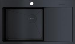 Мойка кухонная Omoikiri Akisame 86-L Side-GB, 86х51 см, врезная, из нержавеющей стали, прямоугольная, цвет графит, с отверстием под смеситель, с крылом, левосторонняя/левая, слив-перелив