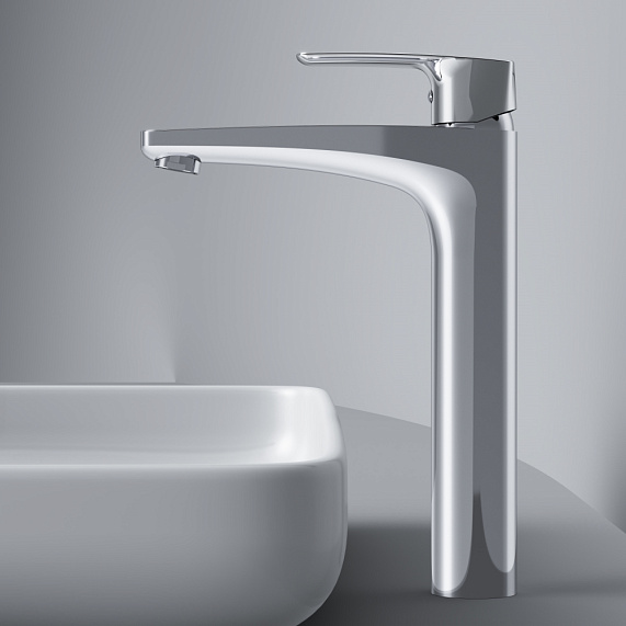 Смеситель для раковины/умывальника AM.PM Gem, однорычажный, неповоротный, керамический, высокий, длина излива 155 мм, латунь, цвет хром