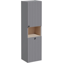 Пенал Vitra Root Groove 40, 420х1550х360 мм, подвесной, (правый), 1 распашная дверца/открытая полка/бельевая корзина, цвет серый матовый, в ванную комнату, влагостойкий, правосторонний