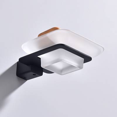 Мыльница Raglo R301.02.06 с держателем, настенная, стекло/нержавеющая сталь, квадратная, для мыла, в ванную комнату, цвет черный