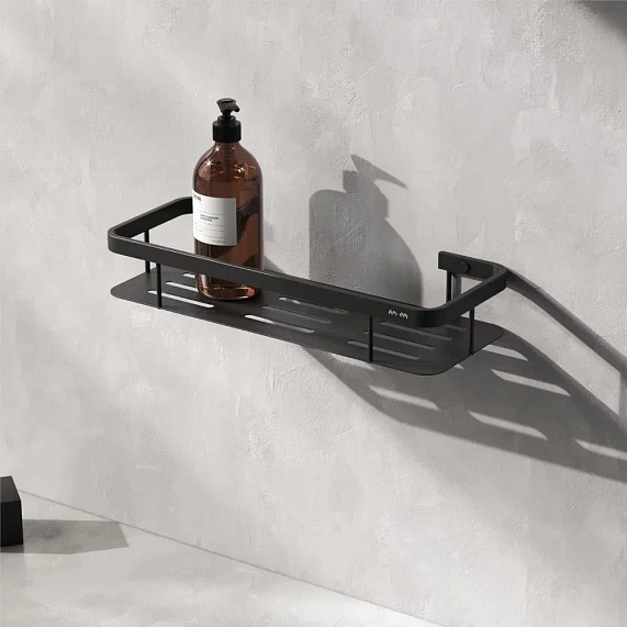 Полка AM.PM Sense L, одинарная, настенная, нержавеющая сталь, форма прямоугольная, цвет: черный матовый, в ванную/туалет/душевую кабину