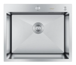 Мойка кухонная Hoffger 6045 врезная, Satin (сталь сатин) 600х450х225 мм нержавеющая сталь, с отверстием под смеситель, без крыла, слив-перелив