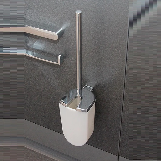 Ершик Keuco Elegance пластиковая колба, с откидной крышкой, настенный/подвесной, цвет белый/хром, латунь/пластик, для туалета/унитаза