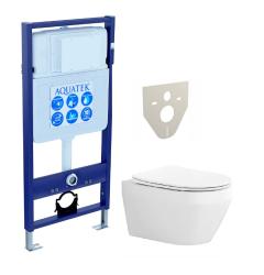 Комплект унитаза с инсталляцией Aquatek Лея (Сет) c сиденьем микролифт, безободковый, без кнопки, без крепления