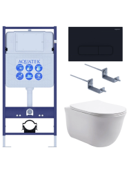 Комплект унитаза с инсталляцией Aquatek Классик (Сет) c сиденьем микролифт, с клавишей смыва (кнопкой, клавишей двойного смыва) черная, комплект крепления