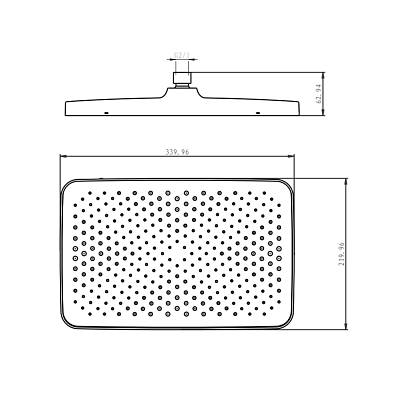 Верхний душ Raglo R451.52 прямоугольная, 1 режим, размер 340х220 мм, пластик, цвет хром, для душа/ванной, на стену/на потолок