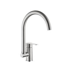 Смеситель для кухни/мойки Accoona, однорычажный, поворотный, керамический, длина излива 210 мм, нержавеющая сталь, цвет нержавеющая сталь
