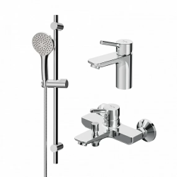 Комплект смесителей AM.PM X-Joy S 3 в 1, однорычажный смеситель для раковины/умывальника, ванны/душа, штанга с ручной лейкой, латунь, цвет хром