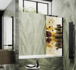 Душевая шторка на ванну MaybahGlass, 140х90 см, стекло с рисунком (ФП008)/профиль широкий, цвет черный, фиксированная, закаленное стекло 8 мм, плоская/панель, правая/левая, правосторонняя/левосторонняя, универсальная