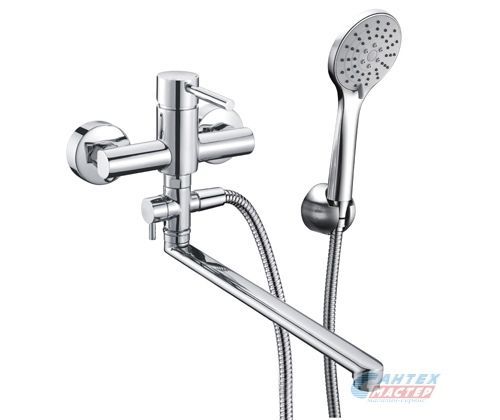 Смеситель для ванны/душа Wasserkraft Main однорычажный, керамический, настенный, излив поворотный 322 мм, с гибким шлангом, душем/лейкой, латунь, цвет хром, длинный, универсальный, горизонтальный, рычажный, кран, комплект, сантехника, размер