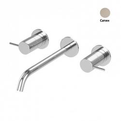 Смеситель для раковины Cezares Leaf, встраиваемый, двухвентильный, длина излива 220 мм, неповоротный, керамический, латунь, цвет сатин, с донным клапаном, внутренний/скрытый монтаж