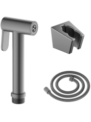 Комплект для биде Aquatek AQ2054BGM гигиеническая лейка/шланг 120 см/держатель лейки, латунь, цвет оружейная сталь, для биде/унитаза/гигиенических процедур, универсальный