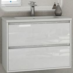 Тумба под раковину Cezares Glass 60, 60х46х53 см, подвесная, 2 выдвижных ящика, ЛДСП, цвет: белый глянцевый, шкафчик навесной, механизм доводчика, прямоугольная