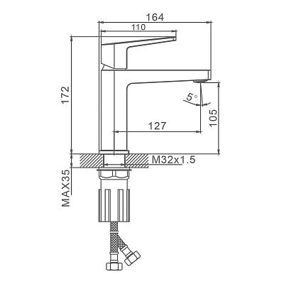 Смеситель для раковины/умывальника Splenka S02.10.06 однорычажный, неповоротный, фиксированный излив, длина 127 мм, высота 105 мм, латунь, цвет черный