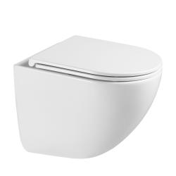 Унитаз подвесной ABBER Bequem 495х360х385 мм цвет белый, горизонтальный (прямой) выпуск, смыв торнадо, безободковый, система антивсплеск, с закрытым дном, с сиденьем микролифт, дюропласт AC1131TC