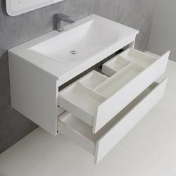 Тумба под раковину Cezares Molveno 100, 99.6х50х49.8 см, подвесная, 2 выдвижных ящика, ЛДСП, цвет: белый лед, шкафчик навесной, механизм доводчика, прямоугольная