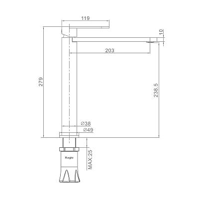 Смеситель для раковины/умывальника Raglo R10.15.09 однорычажный, высокий, неповоротный, фиксированный, излив длина 203 мм высота 238 мм нержавеющая сталь, цвет графит