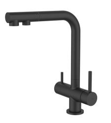 Смеситель для кухни/мойки IDDIS Umbra с каналом для фильтрованной воды, однорычажный, поворотный/выдвижной, керамический, излив 198 мм, высота излива 290 мм латунь, цвет черный матовый