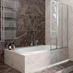 Душевая шторка на ванну Veconi Palau PL-73R, 120х150 см, прозрачное стекло/профиль хром, складная, плоская/панель, правая, правосторонняя