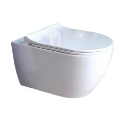 Унитаз подвесной Aquatek Поларис белый, горизонтальный (в стену) выпуск, с быстросъемным сиденьем микролифт, дюропласт, безободковый, под скрытый бачок