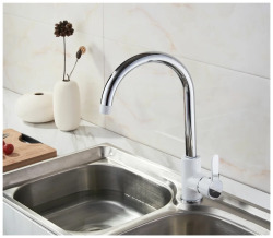 Смеситель для кухни/мойки Ledeme H03 однорычажный, керамический, с поворотным изливом, латунь, цвет хром, кухонный, хромированный, вертикальный, однорукий, одноручный, однозахватный, одноручковые, кран, комплект, сантехника, водопроводные, размер