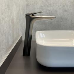 Смеситель для раковины/умывальника Comforty, однорычажный, неповоротный, керамический, высокий, длина излива 160 мм, латунь, цвет графит