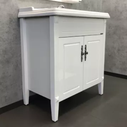 Тумба с раковиной Comforty Палермо 80, 80х89,5х49 см, напольная, 2 распашные дверцы, ЛДСП/МДФ, прямоугольная, цвет- белый/раковина COMFORTY 3380, прямоугольная, цвет белый, встраиваемая