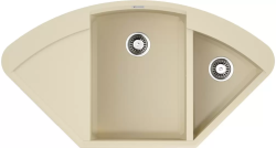 Мойка кухонная Omoikiri Sakaime 105C-BE, две чаши, 57,5х105,7 см, врезная, из искусственного гранита (Tetogranit), угловая/ассимметричная, цвет ваниль, без отверстия под смеситель, с крылом слева,, слив-перелив, врезная в столещницу, для кухни