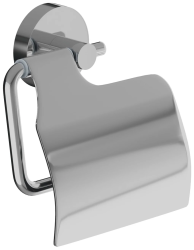 Держатель для туалетной бумаги IDDIS Sena, с крышкой, хром, настенный, сплав металлов, форма округлая, для туалета/ванной, бумагодержатель