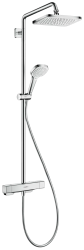 Душевая система Hansgrohe Croma E Showerpipe 280 1jet EcoSmart, высота 121,1 см, цвет хром, комплект: верхний душ/ручной душ/термостат для душа/штанга для душа, наружного монтажа, настенная, металлическая/пластиковая, с термостатом для душа/ванной