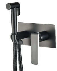 Смеситель с гигиеническим душем Haiba, встраиваемый, однорычажный, керамический, без излива, с гибким шлангом/лейкой, латунь, цвет черный