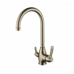 Смеситель для кухни/мойки IDDIS Oldie, с каналом для фильтрованной питьевой воды, однорычажный, поворотный, керамический картридж, длина излива 222 мм, латунь, цвет бронза