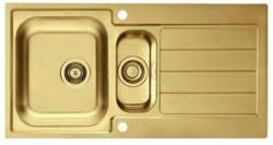 Мойка кухонная ALVEUS LINE MONARCH 10 GOLD 1+1/2 98х50х16 см, врезная/встраиваемая сверху, две чаши, с крылом, нержавеющая сталь с PVD покрытием, прямоугольная, цвет золото, с отверстием под смеситель