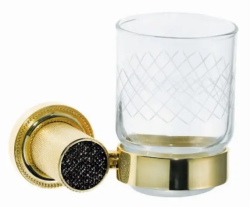 Стакан Boheme Royal Cristal Black, с держателем, настенный, латунь/сталь/стекло, форма округлая, для зубных щеток в ванную/туалет/душевую кабину, цвет золото