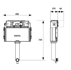 Бачок скрытого монтажа KK-POL Premium ABS пластик, цвет- белый, для приставного унитаза, двойной смыв