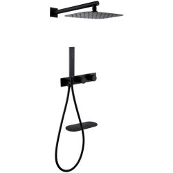 Душевая система ABBER Rund, встраиваемая, цвет черный матовый, комплект: термостатический смеситель/излив/тропический душ (с верхней лейкой)/лейка/шланг, внутренний (скрытый) монтаж