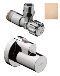 Вентиль Axor угловой, одновентильный, запорный, латунь, цвет: полированное красное золото, керамический, подключение к стене 1/2", отвод 3/8", с декоративной накладкой