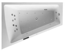 Ванна Duravit Paiova 170х130 см гидромассажная, пристенная, акриловая, цвет: белый, с рамой/сливом-переливом/фронтальной панелью, трапециевидная/угловая, с системой гидромассажа Combi-System L, c одним наклоном для спины, правая