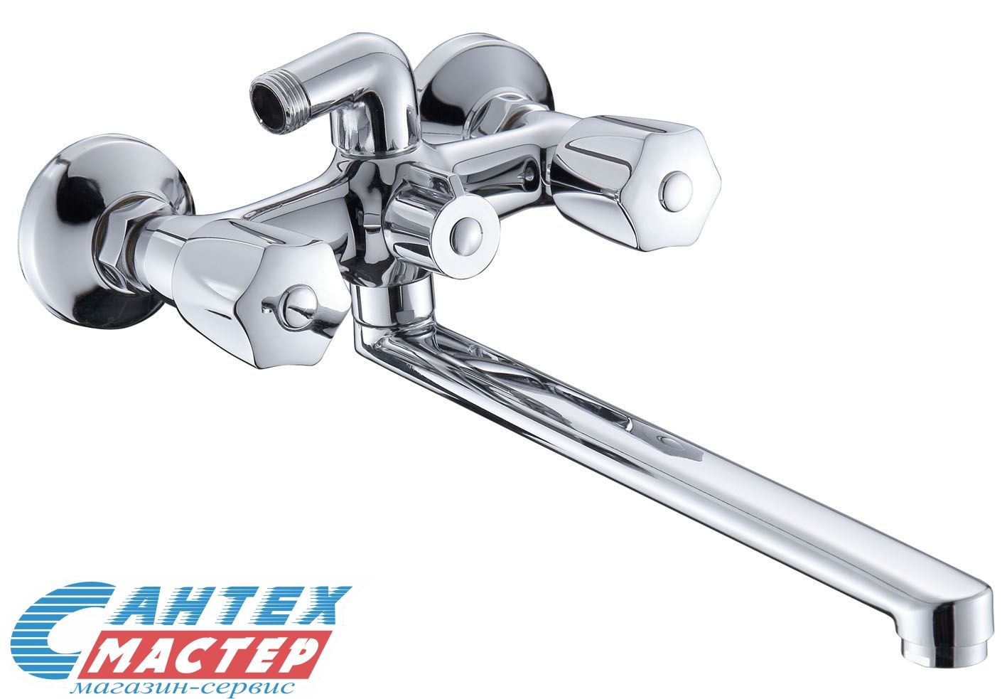 Смеситель для ванны/душа Osgard Glan 72236 двухвентильный, керамический, настенный, излив поворотный 300 мм, с гибким шлангом, душем/лейкой, латунь хром, длинный, универсальный, горизонтальный, вентильный