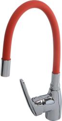 Смеситель для кухни/мойки Melodia Ostessa однорычажный, поворотный излив гибкий, керамический, длина регулируемая, латунь, цвет красный/хром MDV40615Red